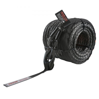 VEVOR Synthetic Winch Rope, 3/8 Inch x 100 Feet 26,500 lbs Synthetic Winch Line Cable Rope with Protective Sleeve + Forged Winch Hook + Pull Strap, Universal Fit for SUV, Large Off-Road Vehicle, Truck 