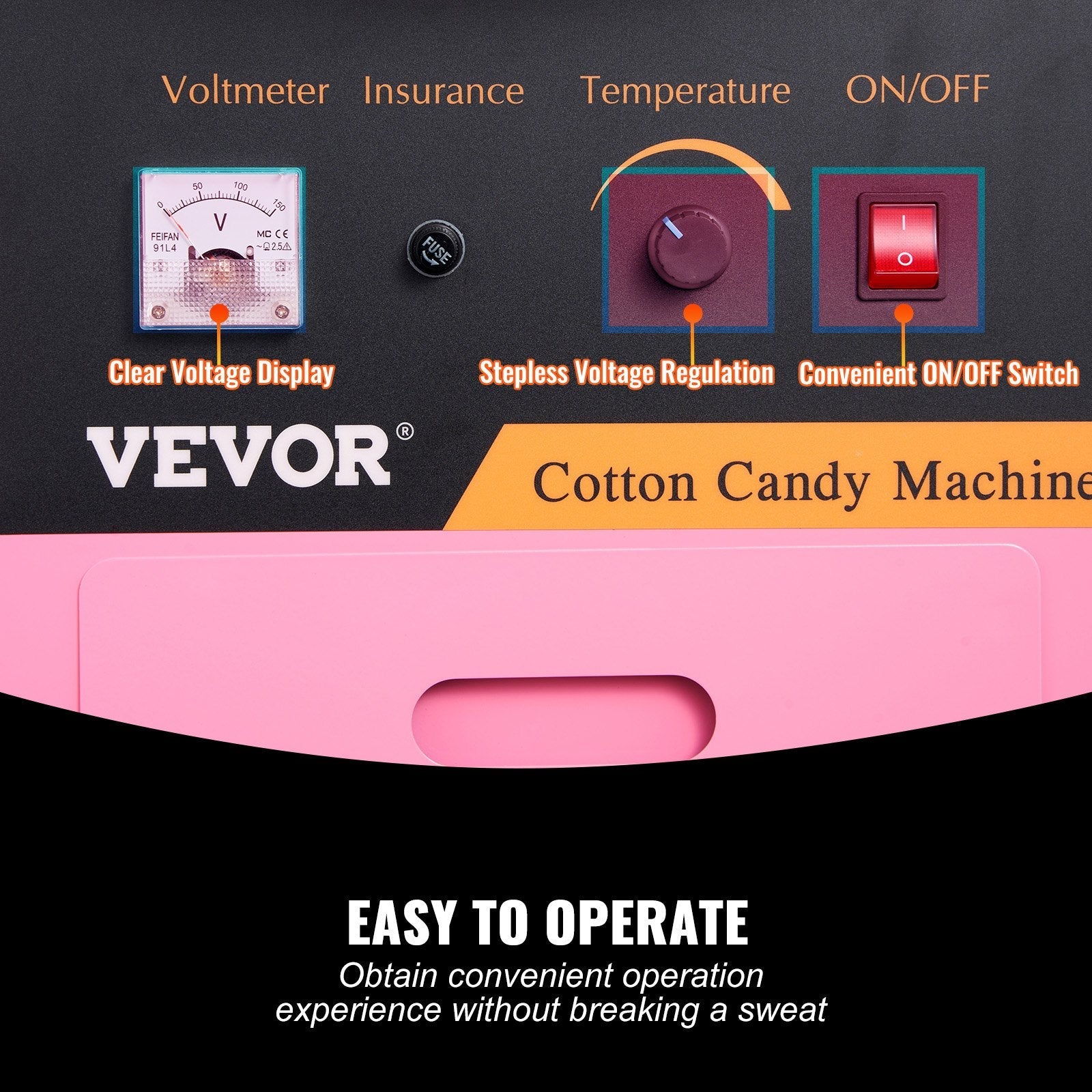 VEVOR Electric Cotton Candy Machine with Cart, 1000W Commercial Floss Maker with Stainless Steel Bowl, Sugar Scoop and Drawer, Perfect for Home, Kids Birthday, Family Party, Pink 
