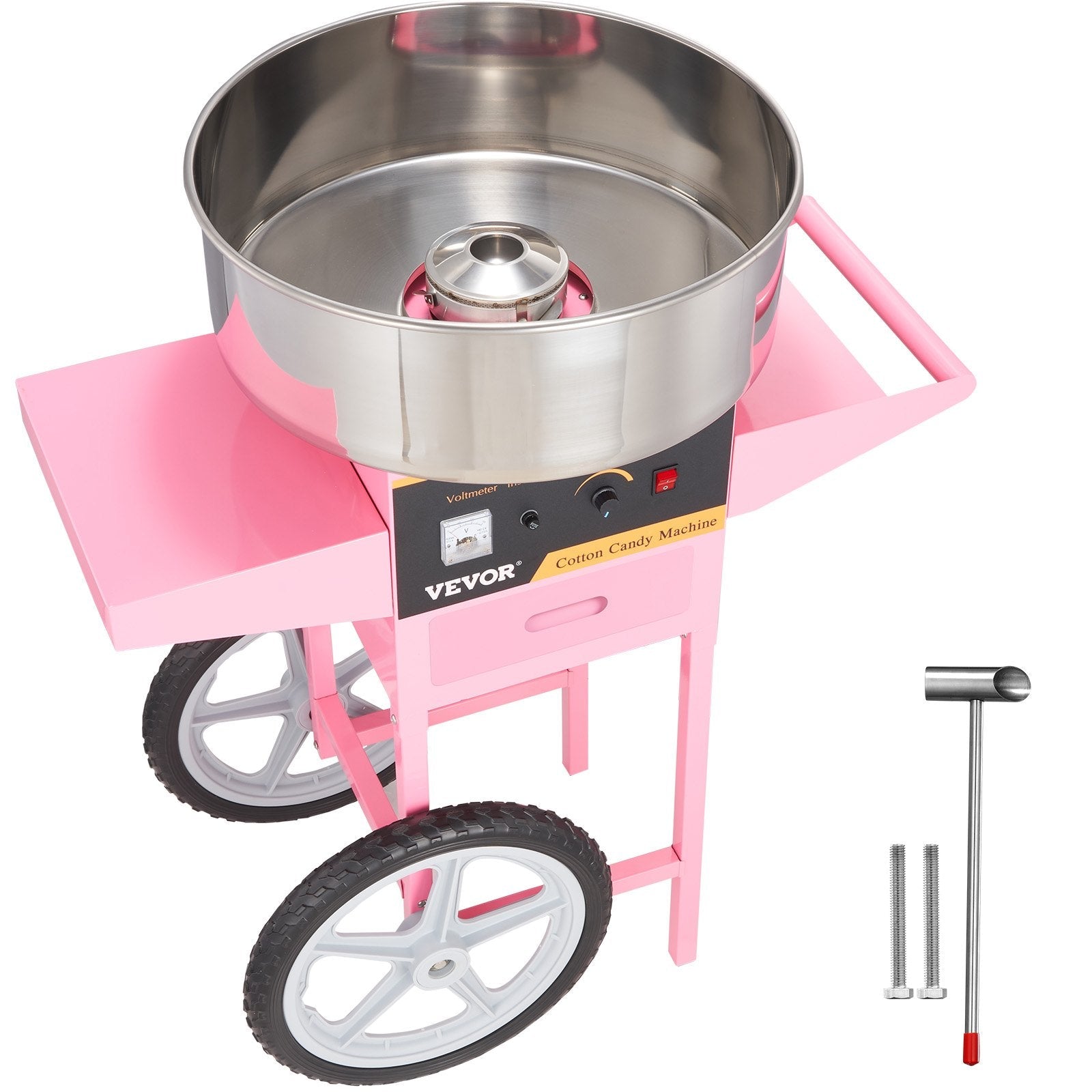 VEVOR Electric Cotton Candy Machine with Cart, 1000W Commercial Floss Maker with Stainless Steel Bowl, Sugar Scoop and Drawer, Perfect for Home, Kids Birthday, Family Party, Pink 