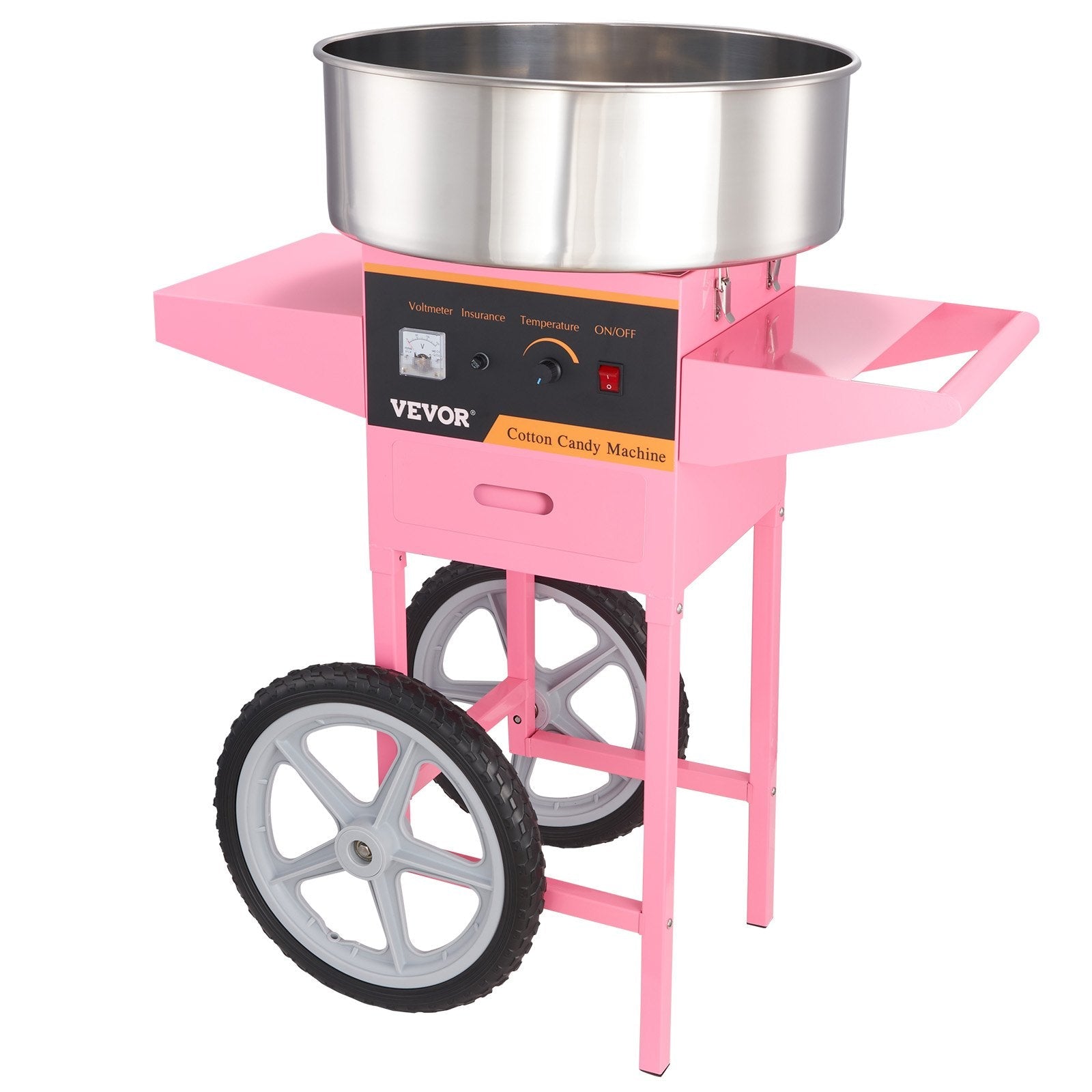 VEVOR Electric Cotton Candy Machine with Cart, 1000W Commercial Floss Maker with Stainless Steel Bowl, Sugar Scoop and Drawer, Perfect for Home, Kids Birthday, Family Party, Pink 