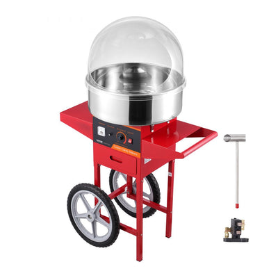 VEVOR Electric Cotton Candy Machine with Cart, 1000W Commercial Candy Floss Maker with Cover, Stainless Steel Bowl, Sugar Scoop and Drawer, Perfect for Home, Kids Birthday, Family Party, Red 