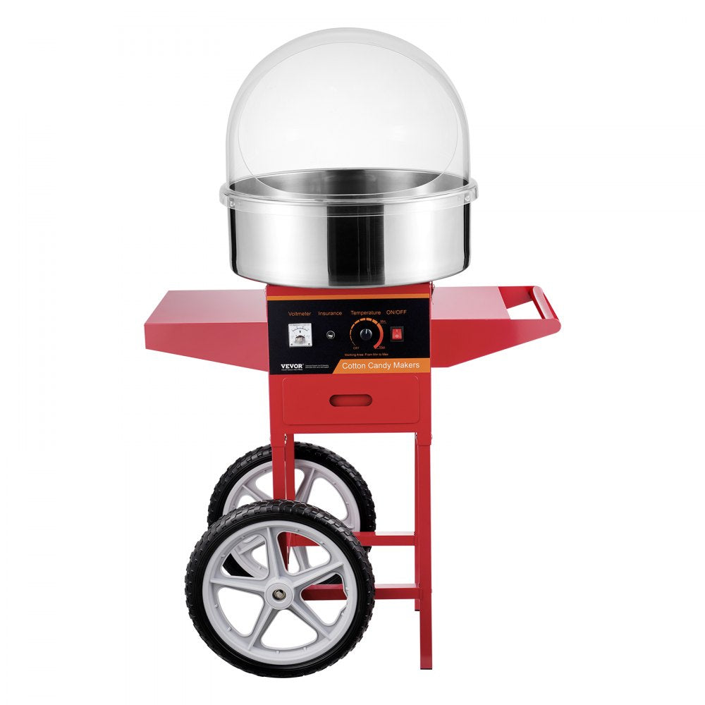 VEVOR Electric Cotton Candy Machine with Cart, 1000W Commercial Candy Floss Maker with Cover, Stainless Steel Bowl, Sugar Scoop and Drawer, Perfect for Home, Kids Birthday, Family Party, Red 