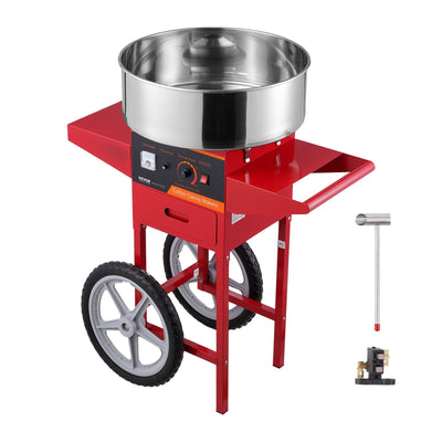 VEVOR Electric Cotton Candy Machine with Cart, 1000W Commercial Candy Floss Maker with Stainless Steel Bowl, Sugar Scoop and Drawer, Perfect for Home, Kids Birthday, Family Party, Red 
