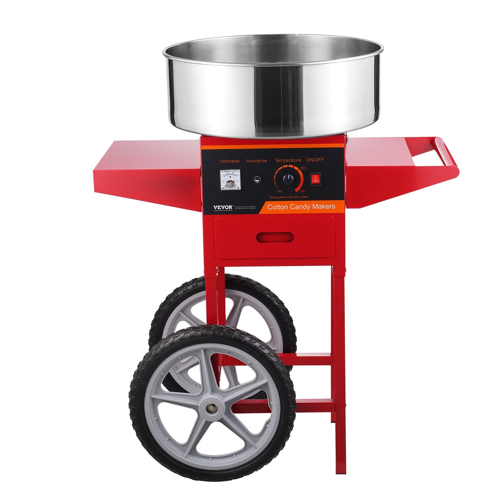 VEVOR Electric Cotton Candy Machine with Cart, 1000W Commercial Candy Floss Maker with Stainless Steel Bowl, Sugar Scoop and Drawer, Perfect for Home, Kids Birthday, Family Party, Red 