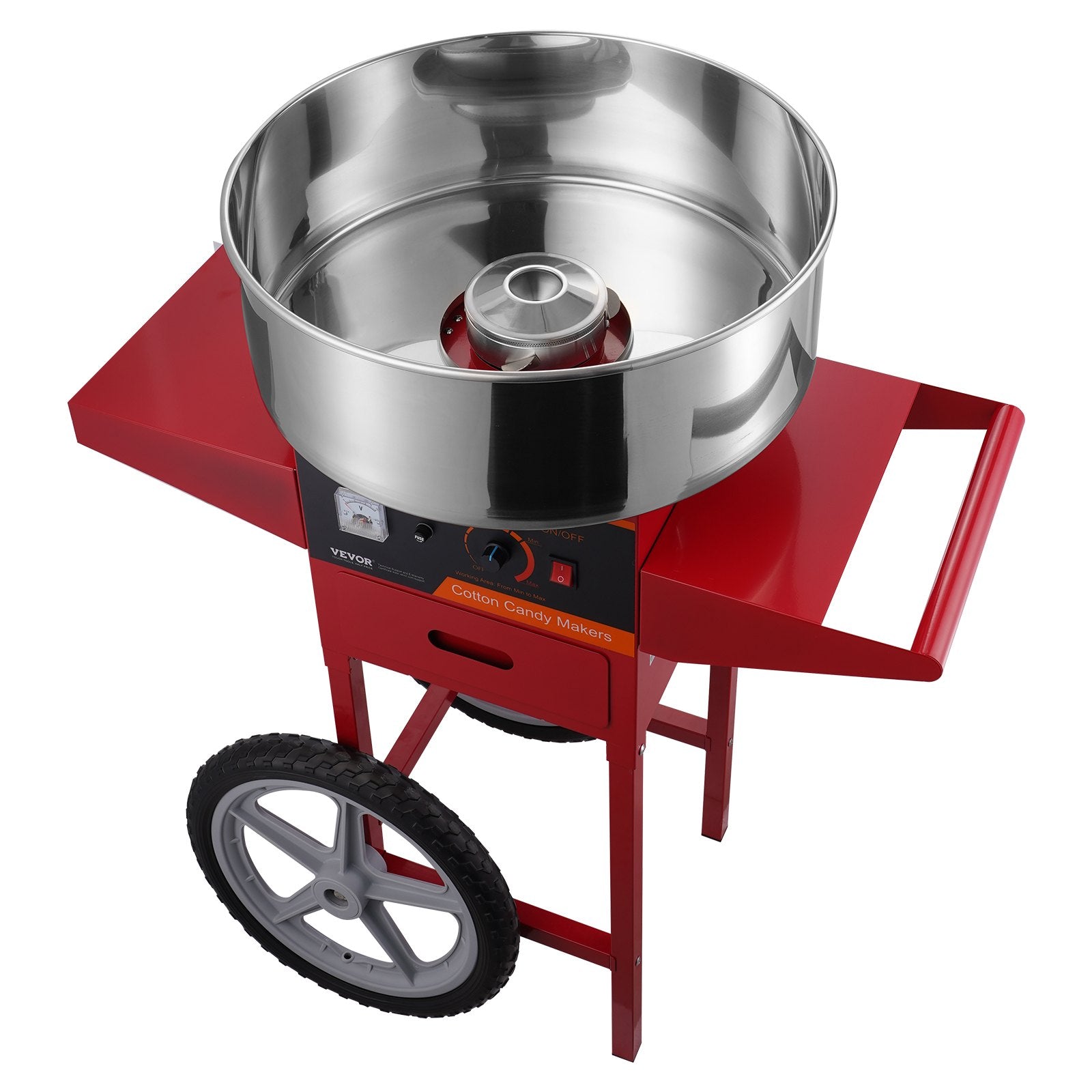 VEVOR Electric Cotton Candy Machine with Cart, 1000W Commercial Candy Floss Maker with Stainless Steel Bowl, Sugar Scoop and Drawer, Perfect for Home, Kids Birthday, Family Party, Red 
