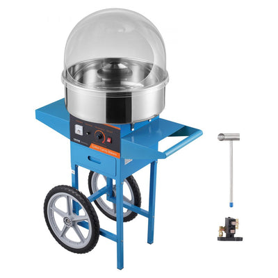 VEVOR Electric Cotton Candy Machine with Cart, 1000W Commercial Candy Floss Maker with Cover, Stainless Steel Bowl, Sugar Scoop and Drawer, Perfect for Home, Kids Birthday, Family Party, Blue 