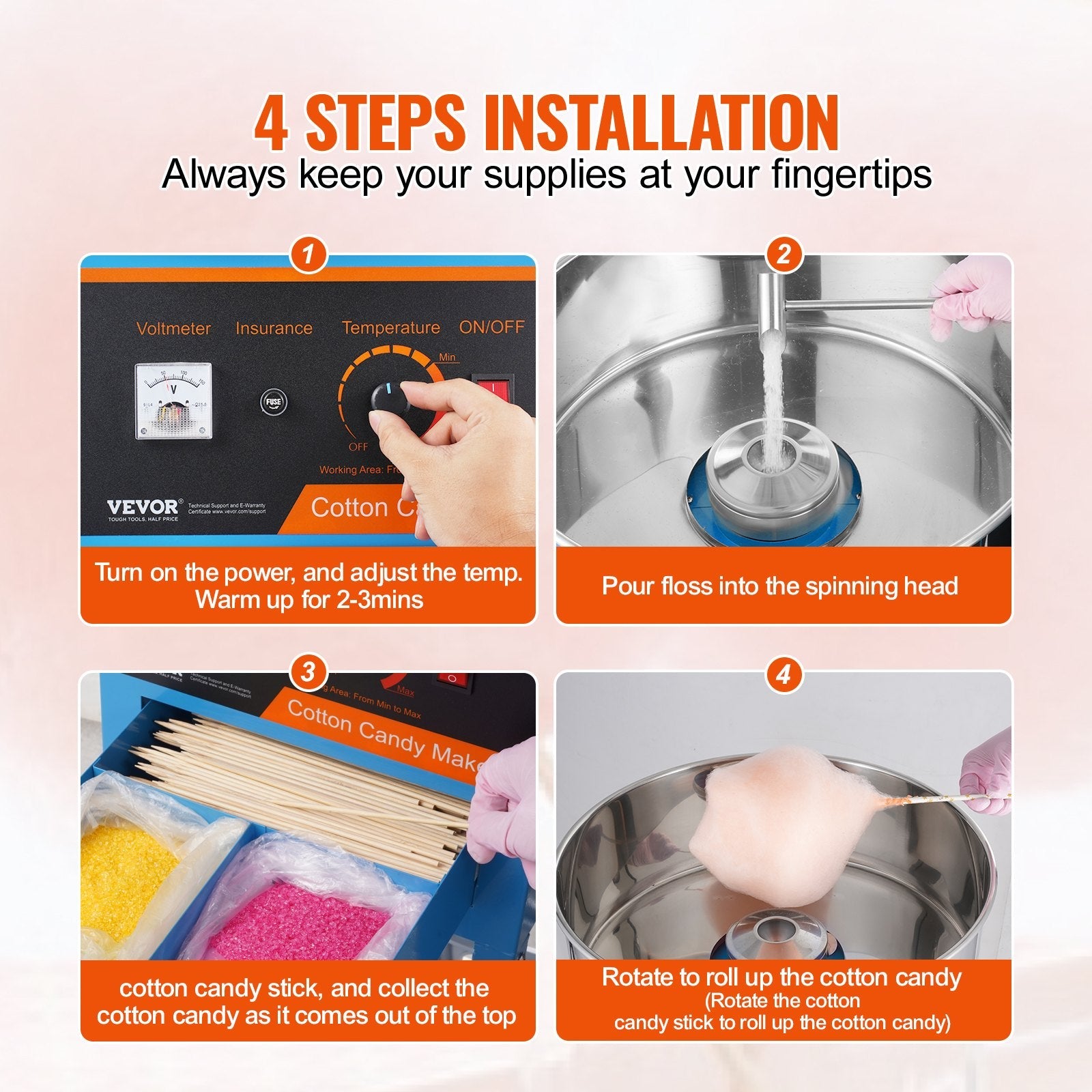 VEVOR Electric Cotton Candy Machine with Cart, 1000W Commercial Candy Floss Maker with Stainless Steel Bowl, Sugar Scoop and Drawer, Perfect for Home, Kids Birthday, Family Party, Blue 