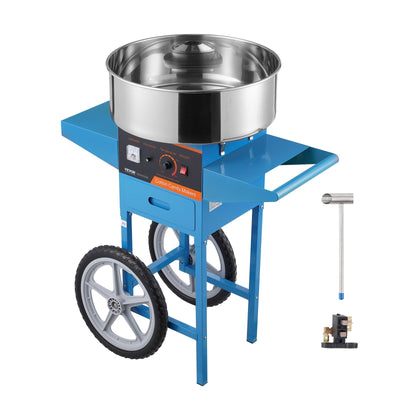 VEVOR Electric Cotton Candy Machine with Cart, 1000W Commercial Candy Floss Maker with Stainless Steel Bowl, Sugar Scoop and Drawer, Perfect for Home, Kids Birthday, Family Party, Blue 