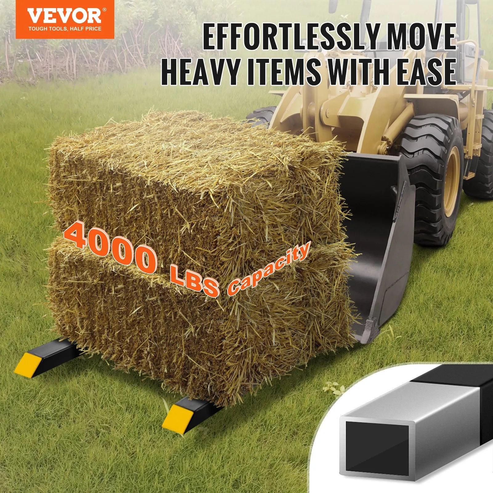 VEVOR Pallet Forks, 2000 lbs Clamp on Pallet Forks, 43" Total Length Heavy Duty Pallet Forks with Adjustable Stabilizer bar, Tractor Bucket Forks for Tractor Attachments, Skid Steer, Loader Bucket