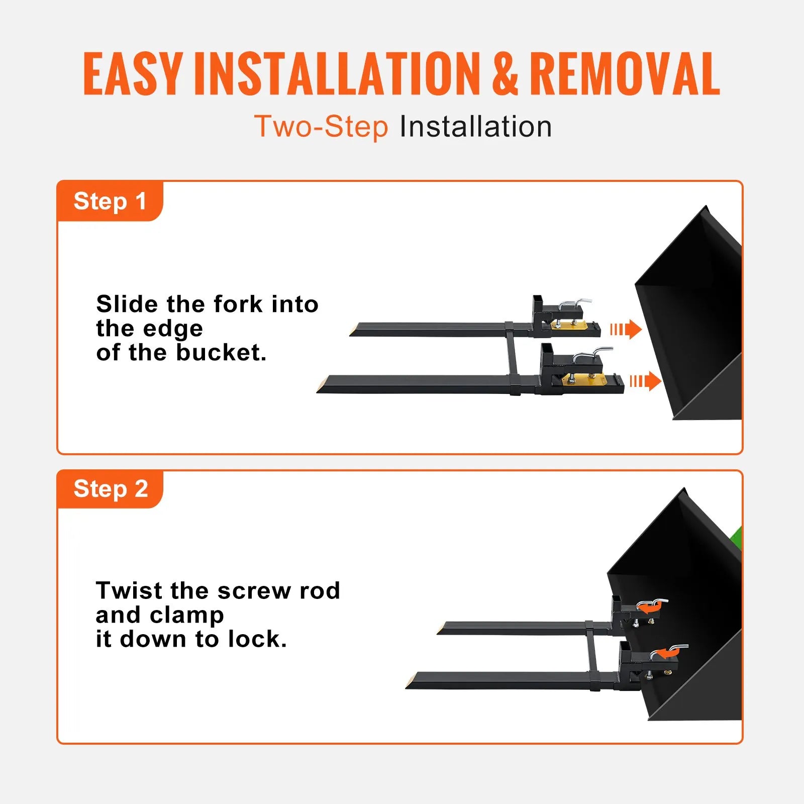 VEVOR Pallet Forks, 2000 lbs Clamp on Pallet Forks, 43" Total Length Heavy Duty Pallet Forks with Adjustable Stabilizer bar, Tractor Bucket Forks for Tractor Attachments, Skid Steer, Loader Bucket
