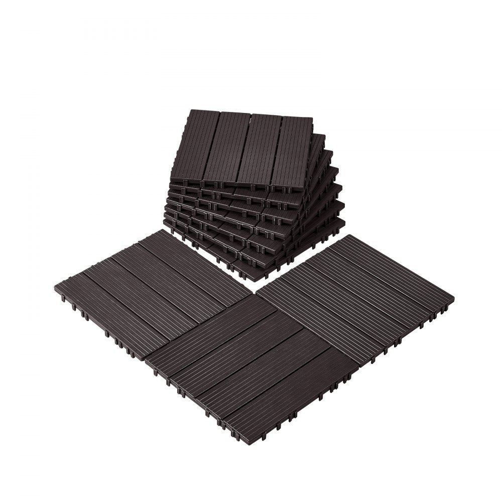 VEVOR Interlocking Deck Tiles 10 Pack 12"x12" Waterproof for Porch Dark Brown 