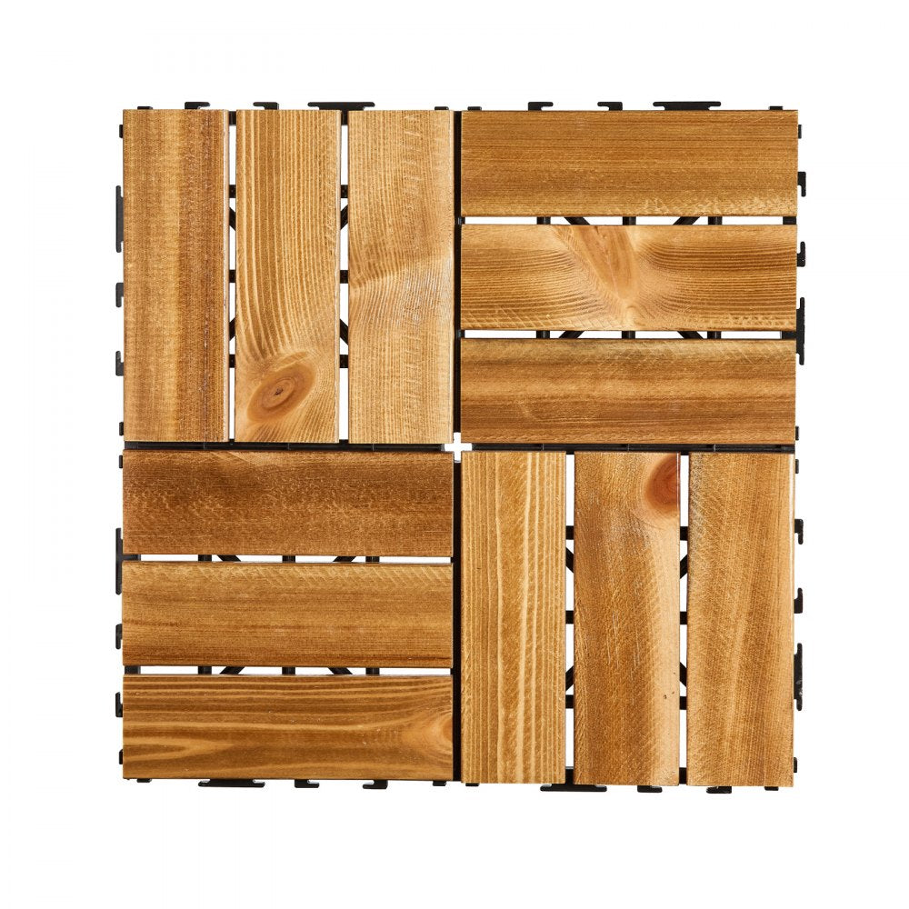 VEVOR Interlocking Deck Tiles Solid Wood 10 Pack 12"x12" Camphor Pine for Porch 
