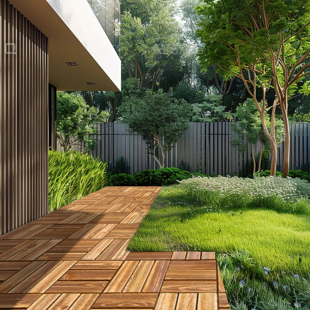 VEVOR Interlocking Deck Tiles Solid Wood 27 Pack 12"x12" Camphor Pine for Porch 