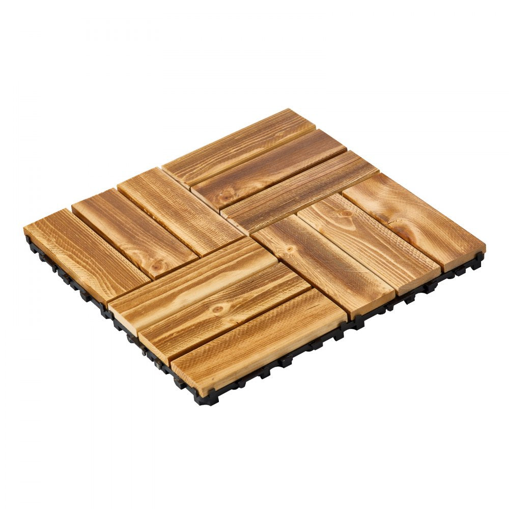VEVOR Interlocking Deck Tiles Solid Wood 27 Pack 12"x12" Camphor Pine for Porch 
