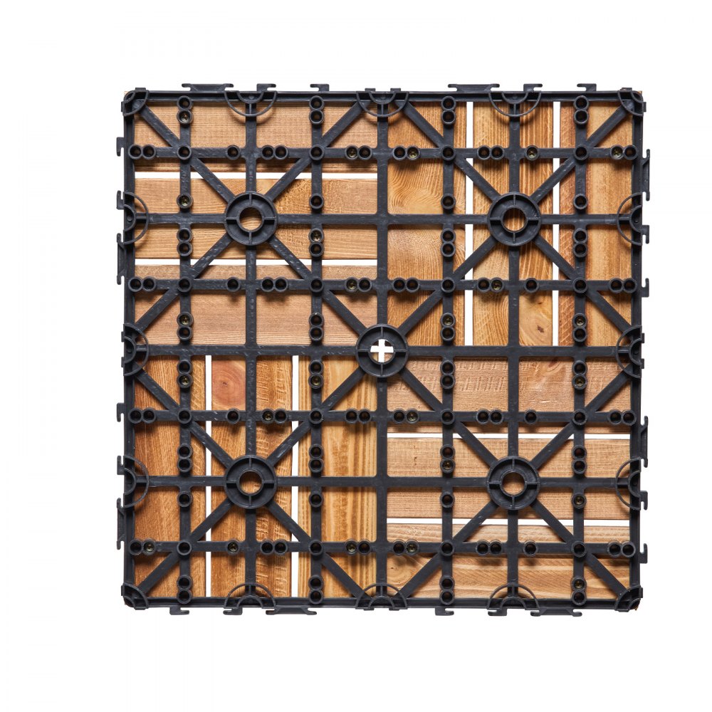 VEVOR Interlocking Deck Tiles Solid Wood 27 Pack 12"x12" Camphor Pine for Porch 