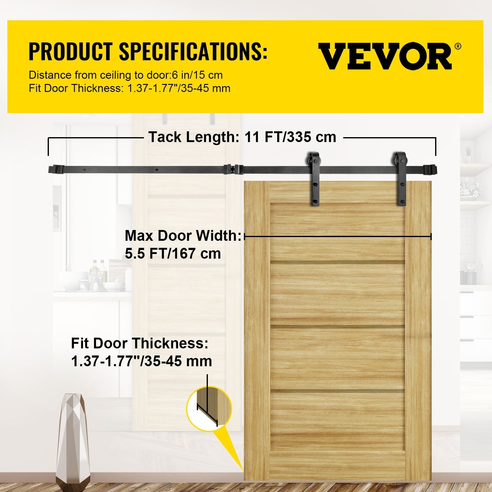 VEVOR Sliding Barn Door Hardware Kit, 11FT Barn Door Kit, 330LBS Load-Bearing Double Barn Door Hardware Kit, Carbon Steel Barn Door Track, Darn Door for 1.37-1.77\" Thickness & 5.5FT Wide Door Panel 