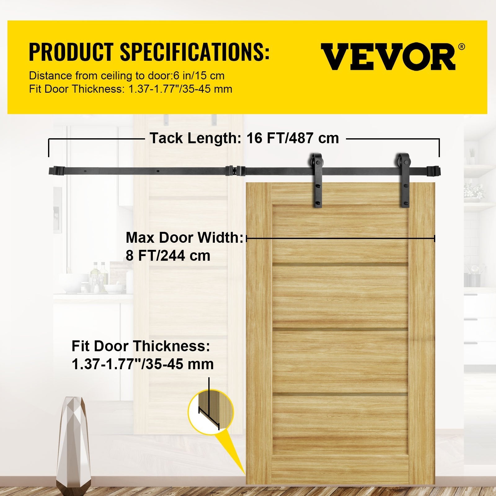VEVOR Sliding Barn Door Hardware Kit, 16FT Barn Door Kit, 330LBS Load-Bearing Double Barn Door Hardware Kit, Carbon Steel Barn Door Track, Darn Door for 1.37-1.77\" Thickness & 8FT Wide Door Panel? 
