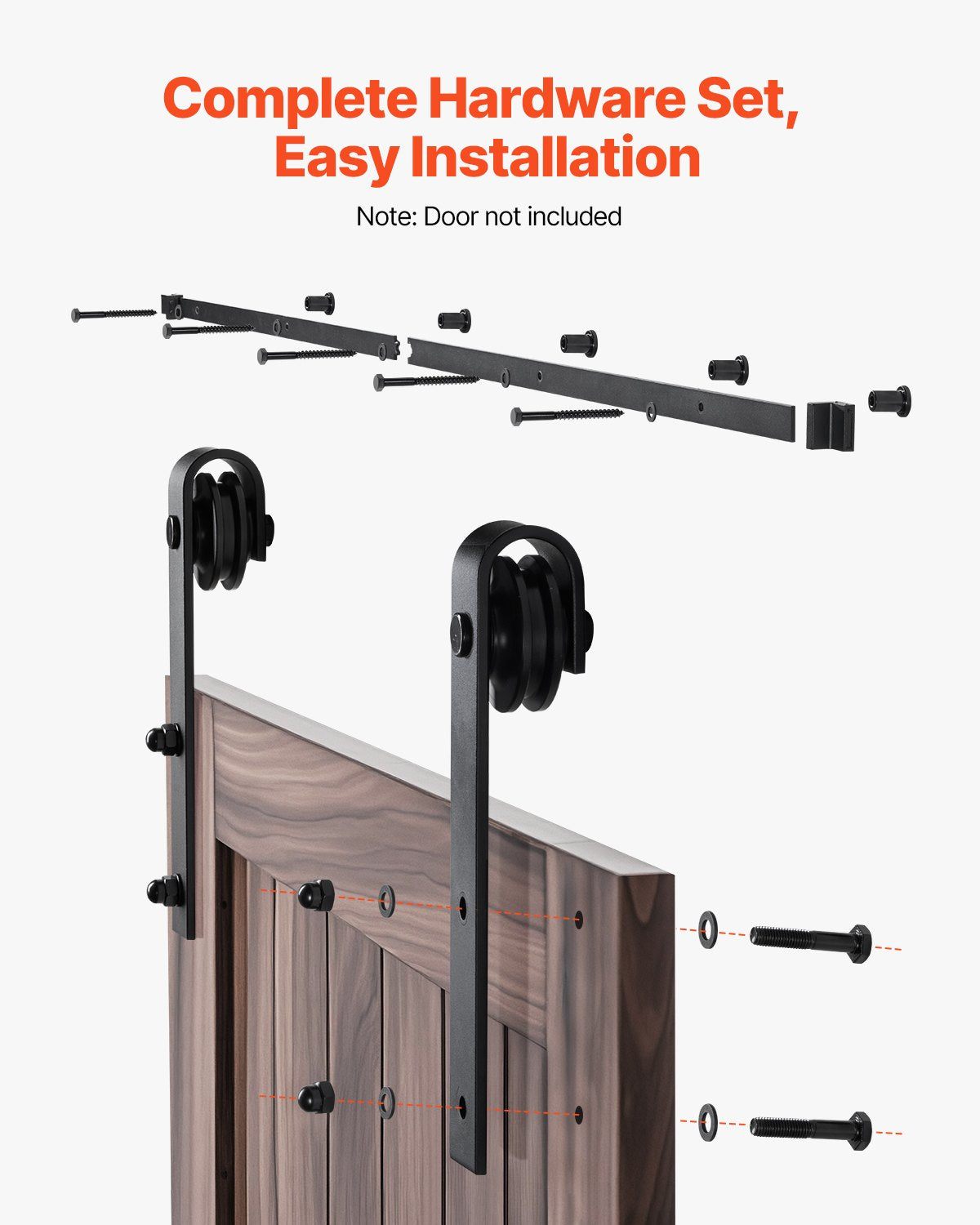 VEVOR 6FT Sliding Barn Door Hardware Kit for Single Sliding Barn Door Black 