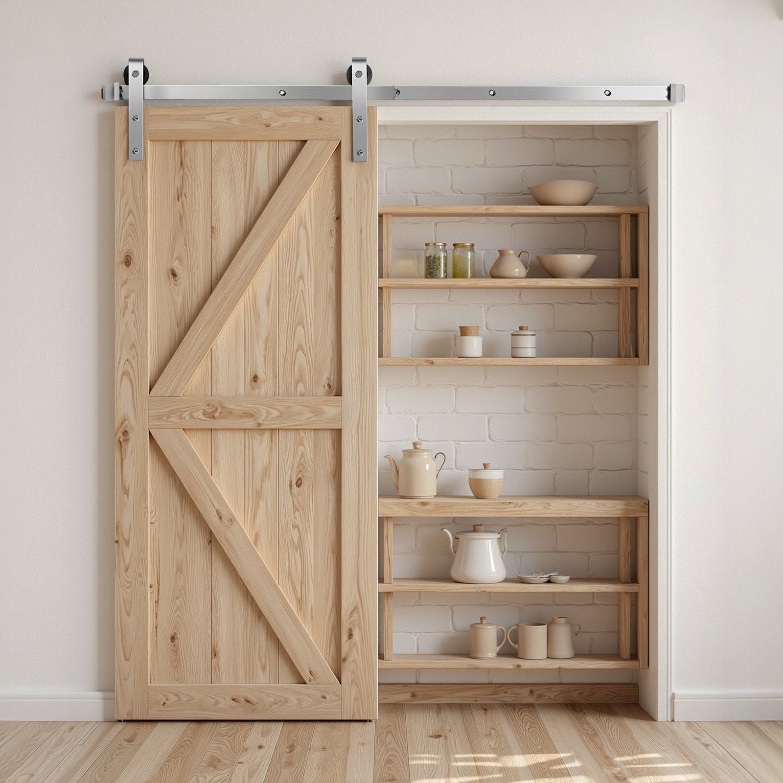 VEVOR 5FT Sliding Barn Door Hardware Kit for Single Sliding Barn Door Silver 