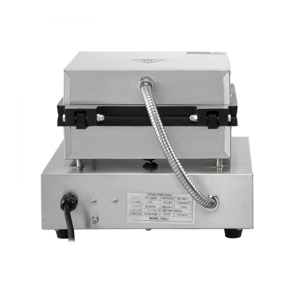 VEVOR 110V Commercial Waffle Maker 4Pcs Nonstick 2000W Electric Waffle Machine Stainless Steel 110V Temperature and Time Control Rectangle Belgian Waffle Maker Suitable for Bakeries Snack Bar Family 