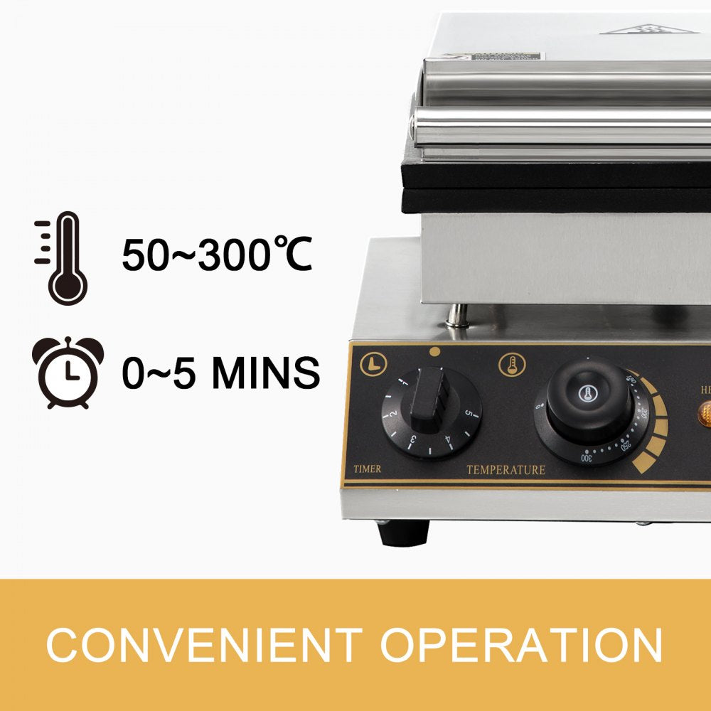 VEVOR 110V Commercial Waffle Maker 4Pcs Nonstick 2000W Electric Waffle Machine Stainless Steel 110V Temperature and Time Control Rectangle Belgian Waffle Maker Suitable for Bakeries Snack Bar Family 