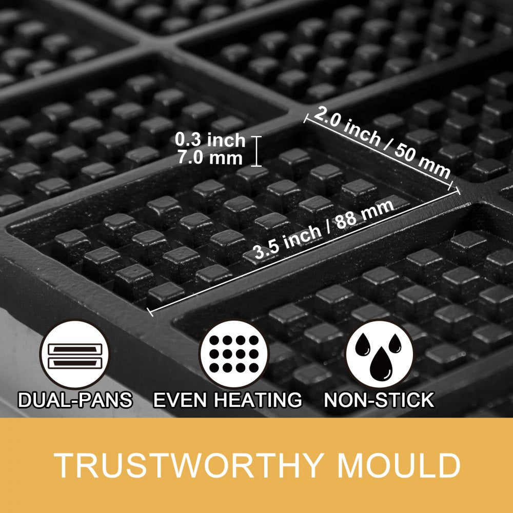 VEVOR Commercial Rectangle Waffle Maker 10pcs Nonstick Electric Waffle Maker Machine Stainless Steel 110V Temperature and Time Control Heart Waffle Maker Suitable for Restaurant Snack Bar 