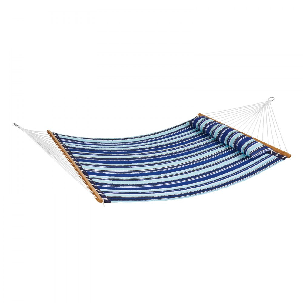 VEVOR Double Quilted Fabric Hammock, 12 FT Double Hammock with Hardwood Spreader Bars, 2 Person Quilted Hammock with Detachable Pillow and Chains for Camping Outdoor Patio Yard Beach, 480 lbs Capacity 