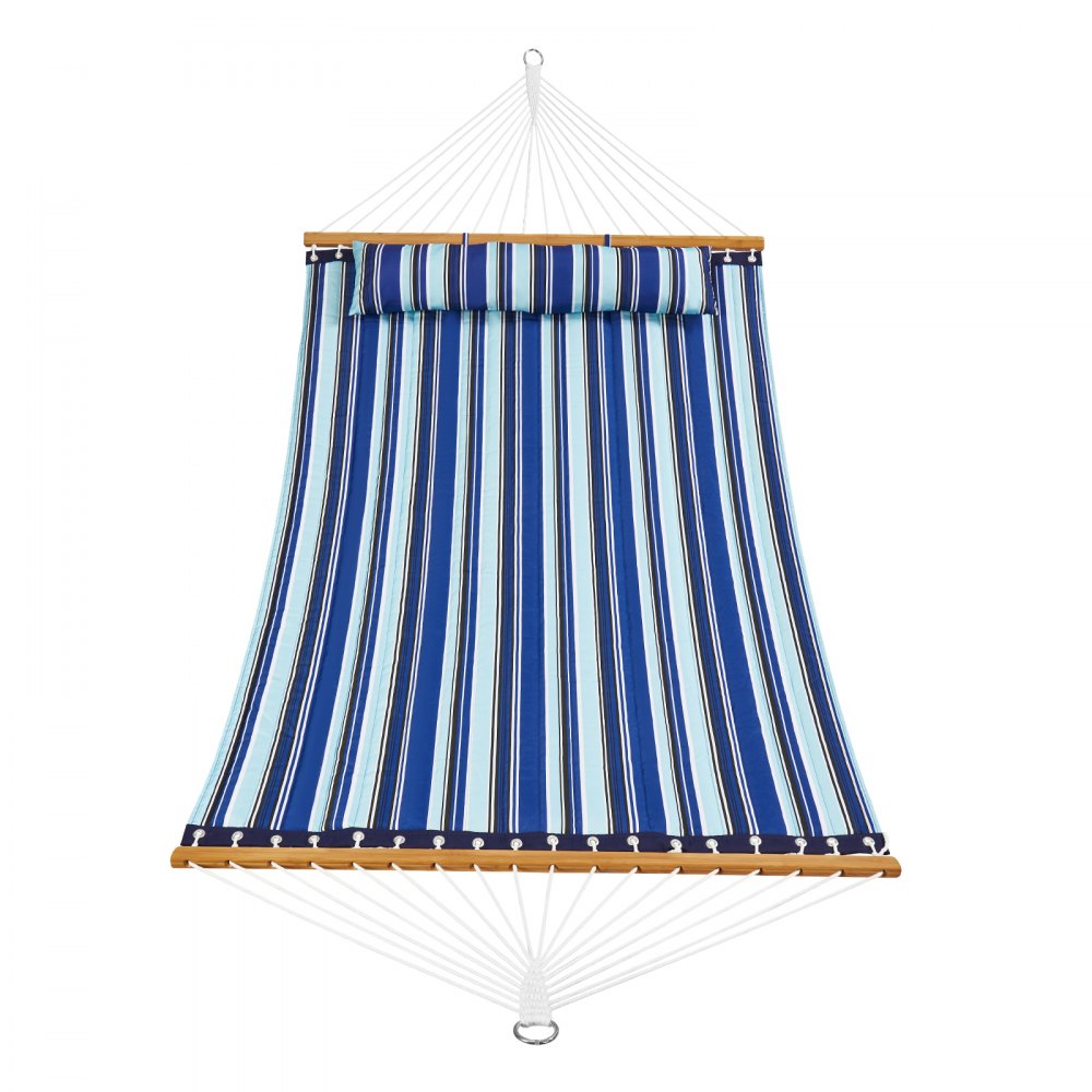 VEVOR Double Quilted Fabric Hammock, 12 FT Double Hammock with Hardwood Spreader Bars, 2 Person Quilted Hammock with Detachable Pillow and Chains for Camping Outdoor Patio Yard Beach, 480 lbs Capacity 