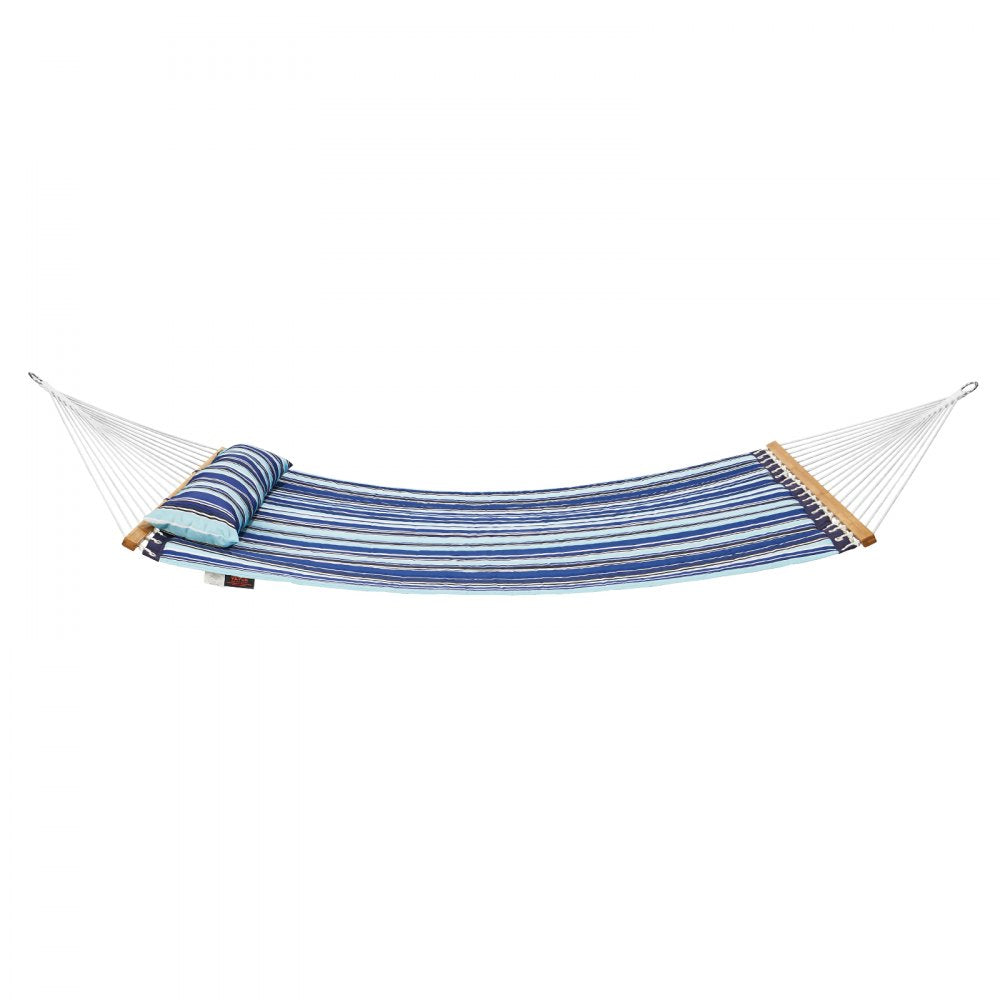 VEVOR Double Quilted Fabric Hammock, 12 FT Double Hammock with Hardwood Spreader Bars, 2 Person Quilted Hammock with Detachable Pillow and Chains for Camping Outdoor Patio Yard Beach, 480 lbs Capacity 