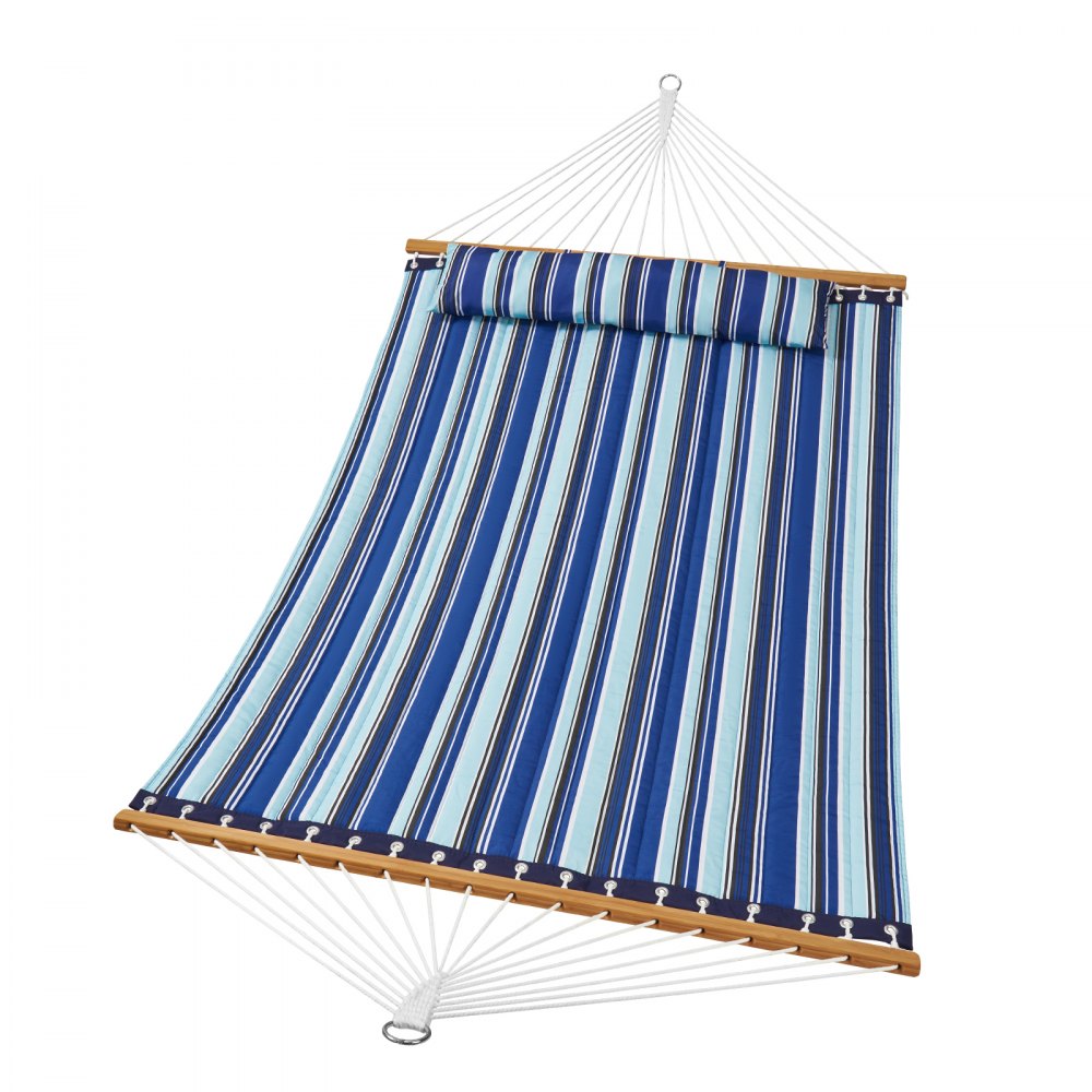 VEVOR Double Quilted Fabric Hammock, 12 FT Double Hammock with Hardwood Spreader Bars, 2 Person Quilted Hammock with Detachable Pillow and Chains for Camping Outdoor Patio Yard Beach, 480 lbs Capacity 