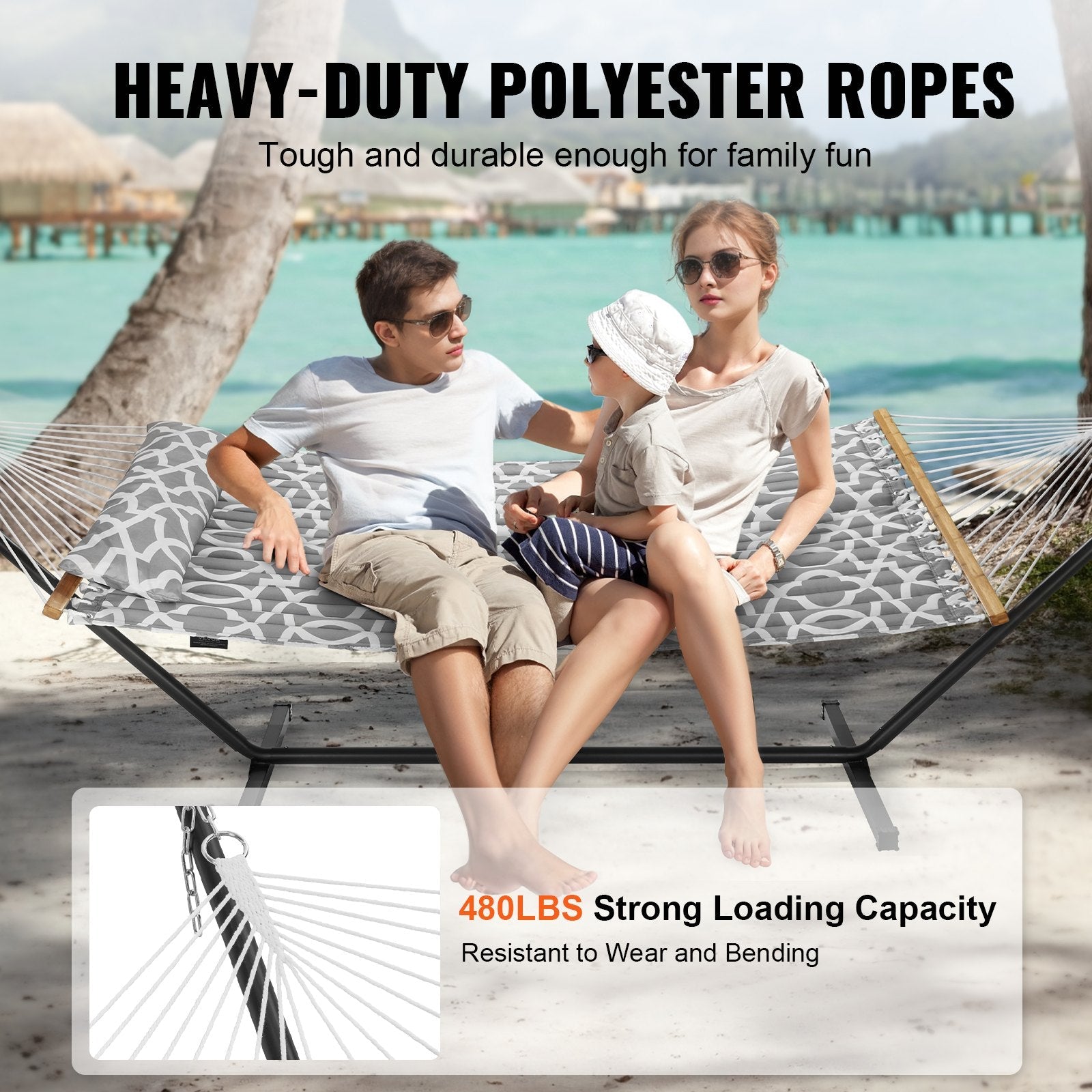 VEVOR Two Person Hammock with Stand Included Heavy Duty 480lb Capacity, Double Hammock with 12 FT Steel Stand and Portable Carrying Bag and Pillow, Freestanding Hammock for Outdoor Patio Yard Beach 