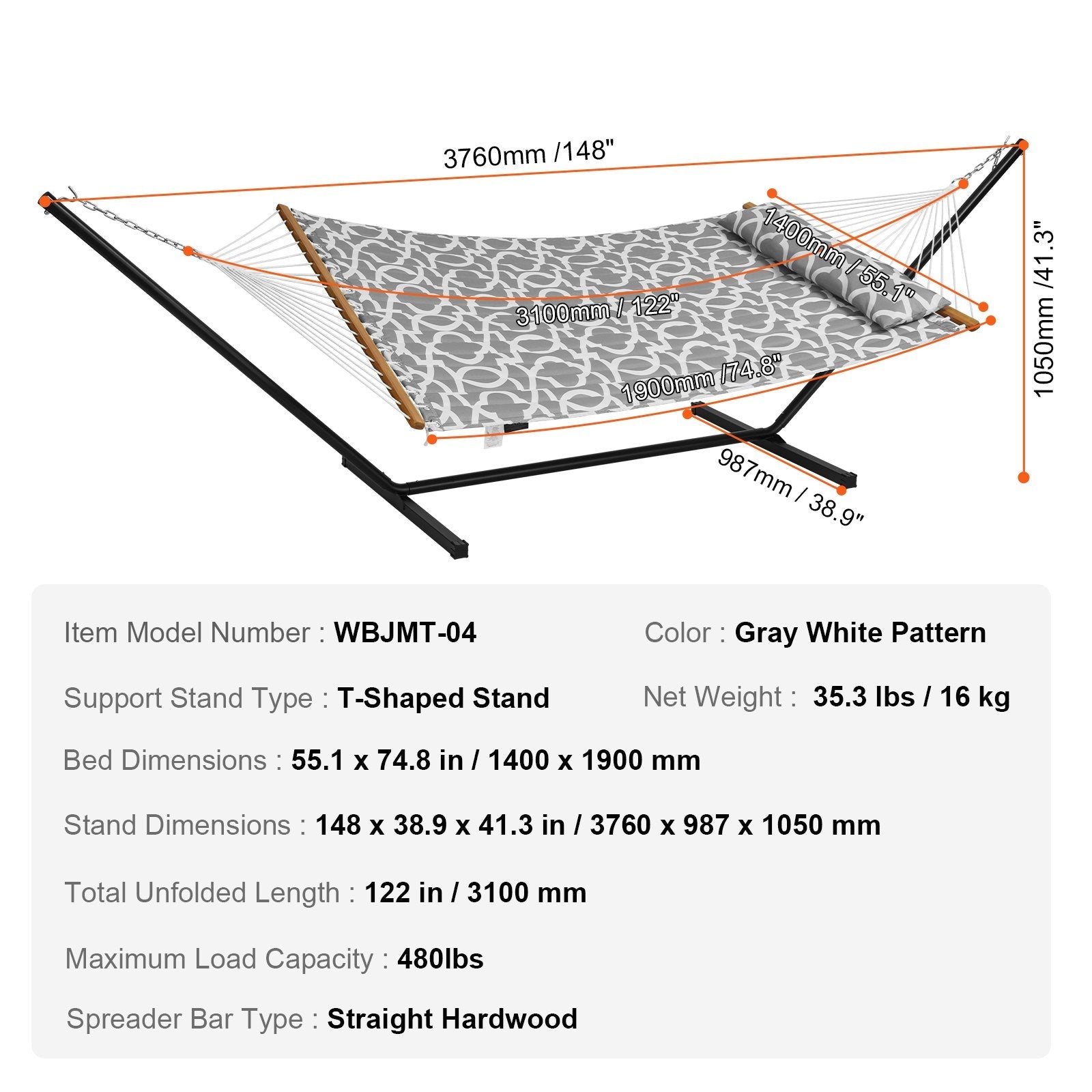 VEVOR Two Person Hammock with Stand Included Heavy Duty 480lb Capacity, Double Hammock with 12 FT Steel Stand and Portable Carrying Bag and Pillow, Freestanding Hammock for Outdoor Patio Yard Beach 