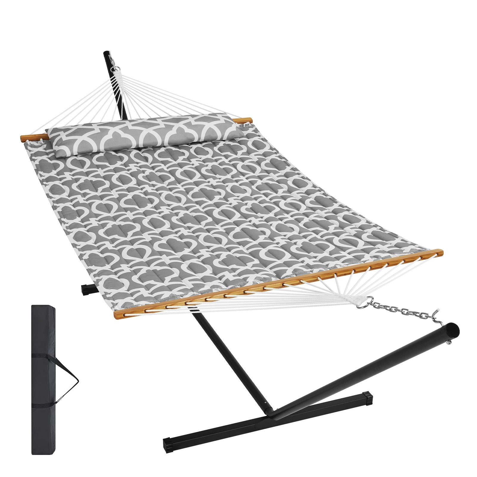 VEVOR Two Person Hammock with Stand Included Heavy Duty 480lb Capacity, Double Hammock with 12 FT Steel Stand and Portable Carrying Bag and Pillow, Freestanding Hammock for Outdoor Patio Yard Beach 