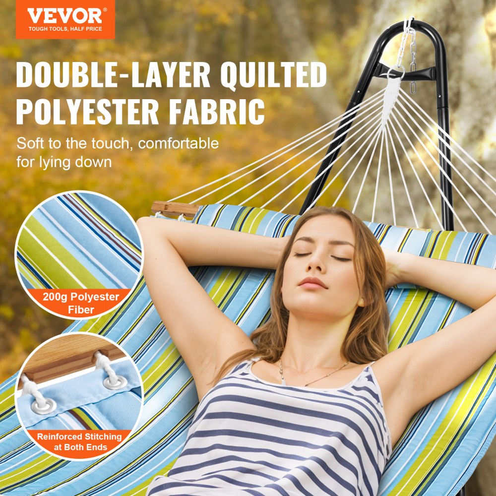 VEVOR Two Person Hammock with Stand Included Heavy Duty 480lb Capacity, Double Hammock with Portable Steel Stand and Carrying Bag and Pillow, Freestanding Hammock for Outdoor Patio Yard Beach 