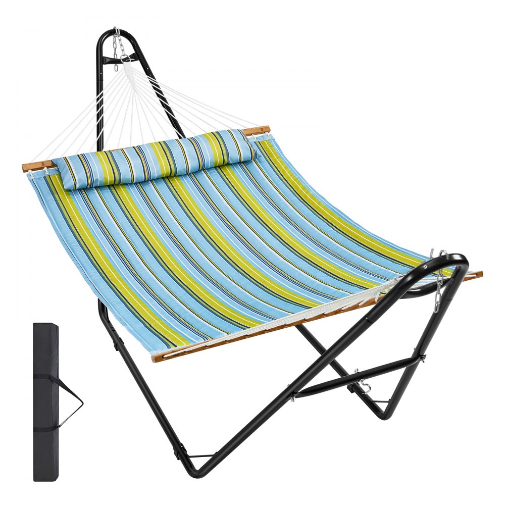 VEVOR Two Person Hammock with Stand Included Heavy Duty 480lb Capacity, Double Hammock with Portable Steel Stand and Carrying Bag and Pillow, Freestanding Hammock for Outdoor Patio Yard Beach 
