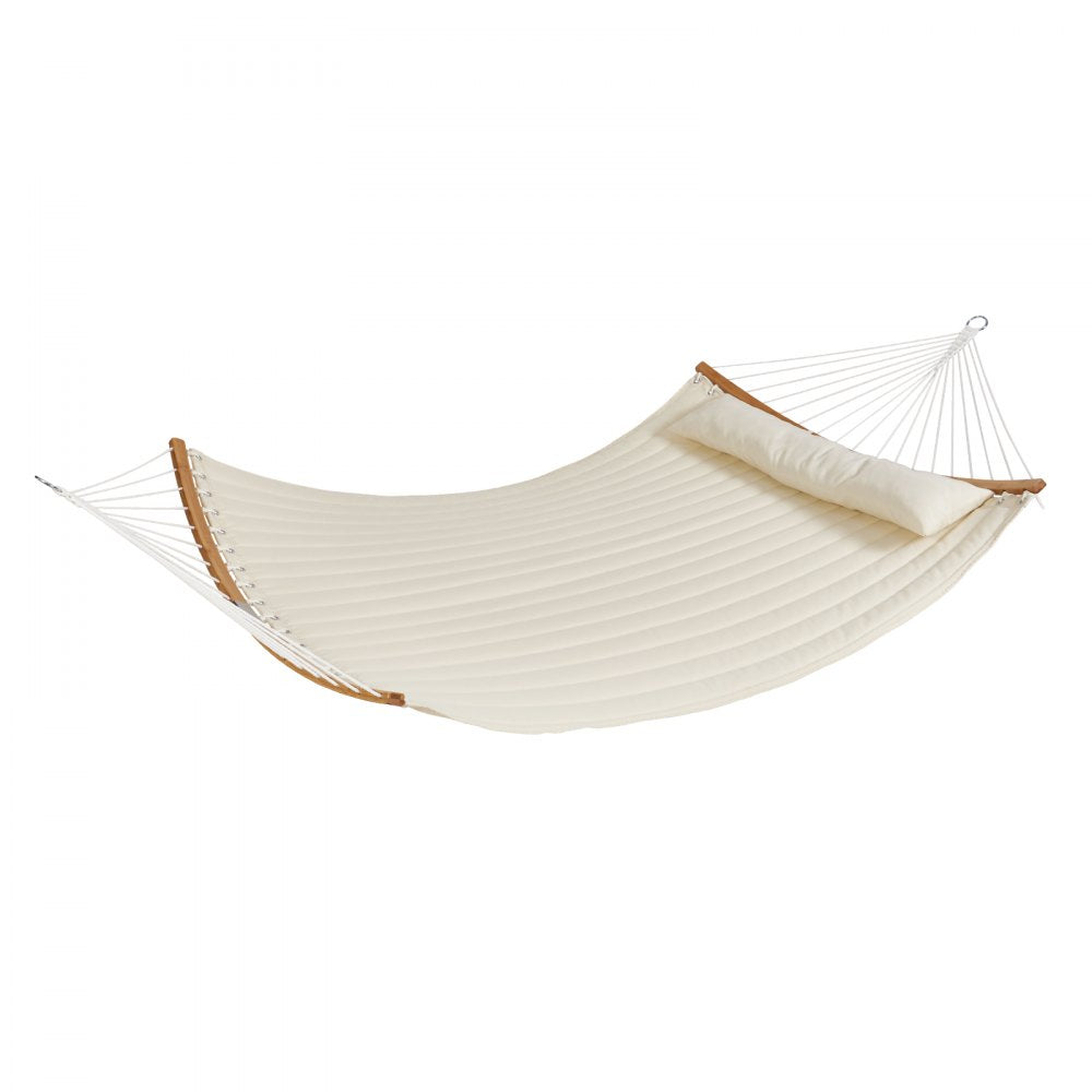VEVOR Double Quilted Fabric Hammock, 12 FT Double Hammock with Curved Spreader Bars, 2 Person Quilted Hammock with Detachable Pillow and Chains for Camping Outdoor Patio Yard Beach, 480 lbs Capacity 