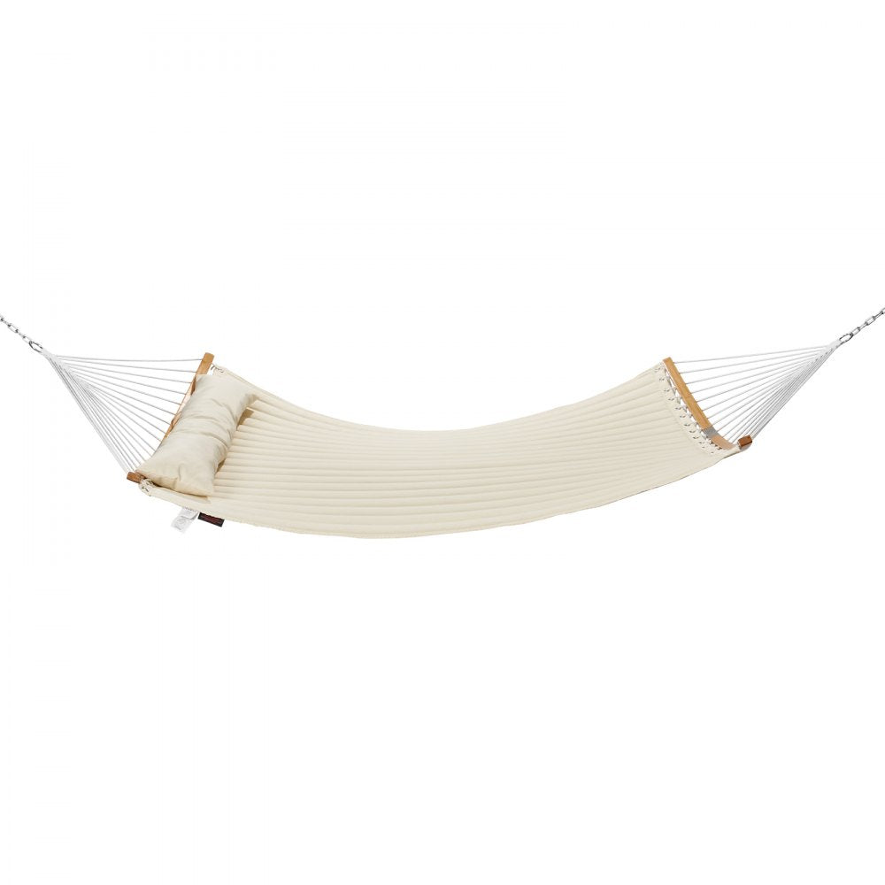 VEVOR Double Quilted Fabric Hammock, 12 FT Double Hammock with Curved Spreader Bars, 2 Person Quilted Hammock with Detachable Pillow and Chains for Camping Outdoor Patio Yard Beach, 480 lbs Capacity 