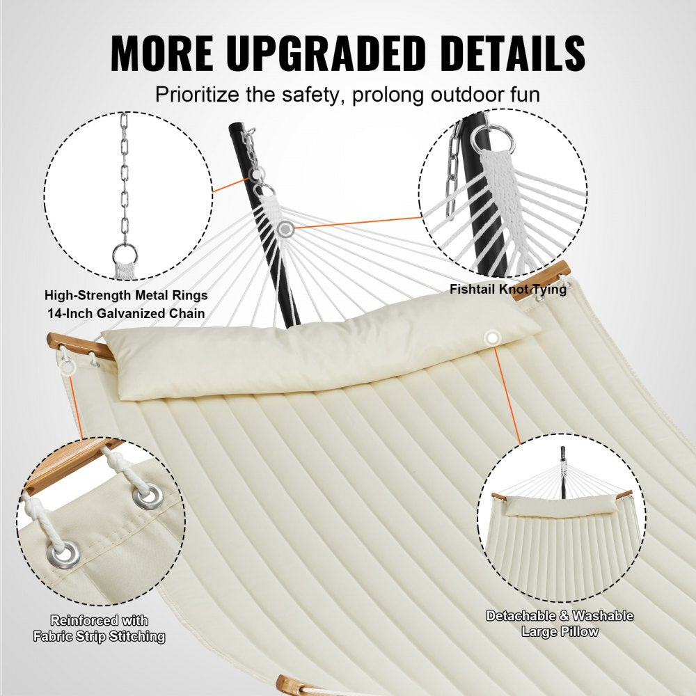 VEVOR Two Person Hammock with Stand Included, Double Hammock with Curved Spreader Bar and Detachable Pillow and Portable Carrying Bag, Perfect for Outdoor Freestanding Hammock, 480lb Capacity 