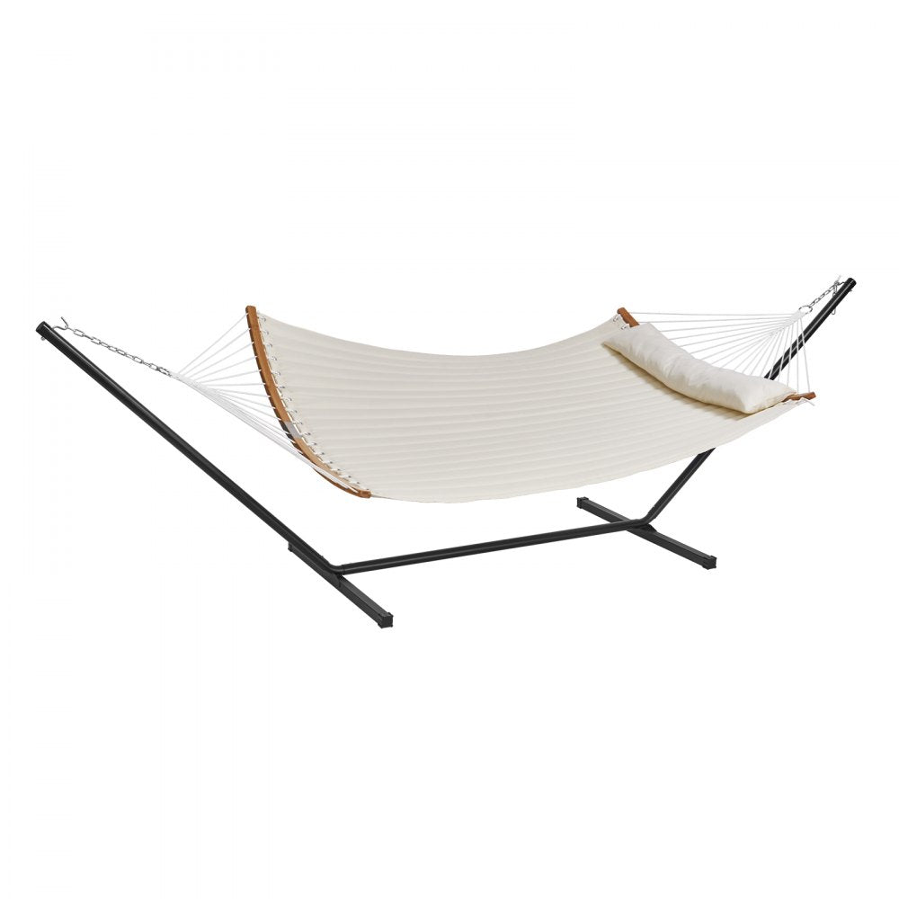 VEVOR Two Person Hammock with Stand Included, Double Hammock with Curved Spreader Bar and Detachable Pillow and Portable Carrying Bag, Perfect for Outdoor Freestanding Hammock, 480lb Capacity 