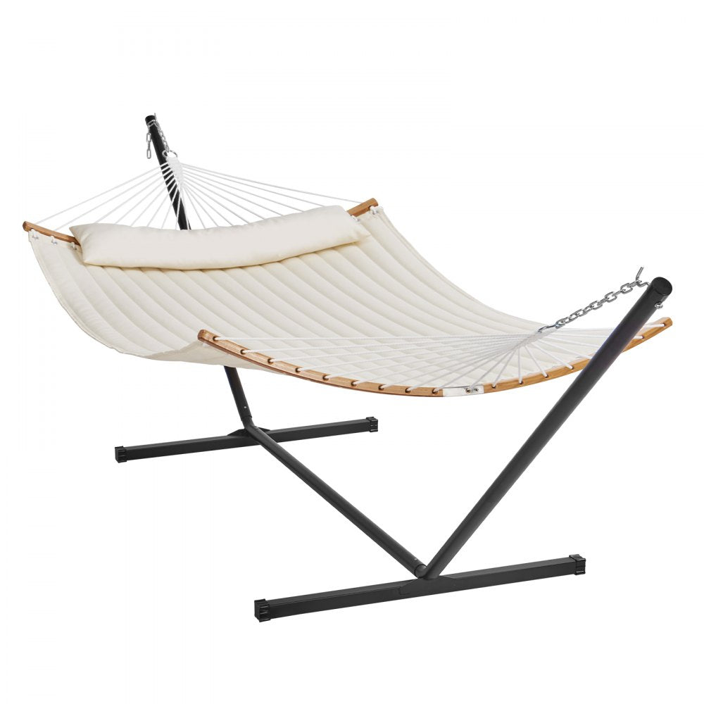 VEVOR Two Person Hammock with Stand Included, Double Hammock with Curved Spreader Bar and Detachable Pillow and Portable Carrying Bag, Perfect for Outdoor Freestanding Hammock, 480lb Capacity 