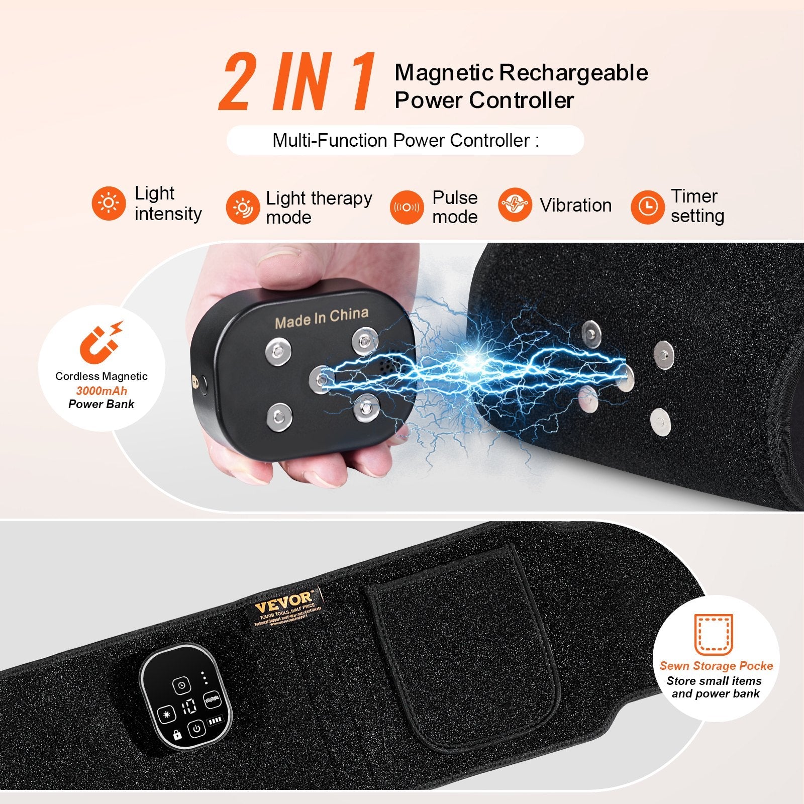 VEVOR Red Light Therapy Belt for Waist 660&850nm Red Light Therapy Pad 105 LEDs 