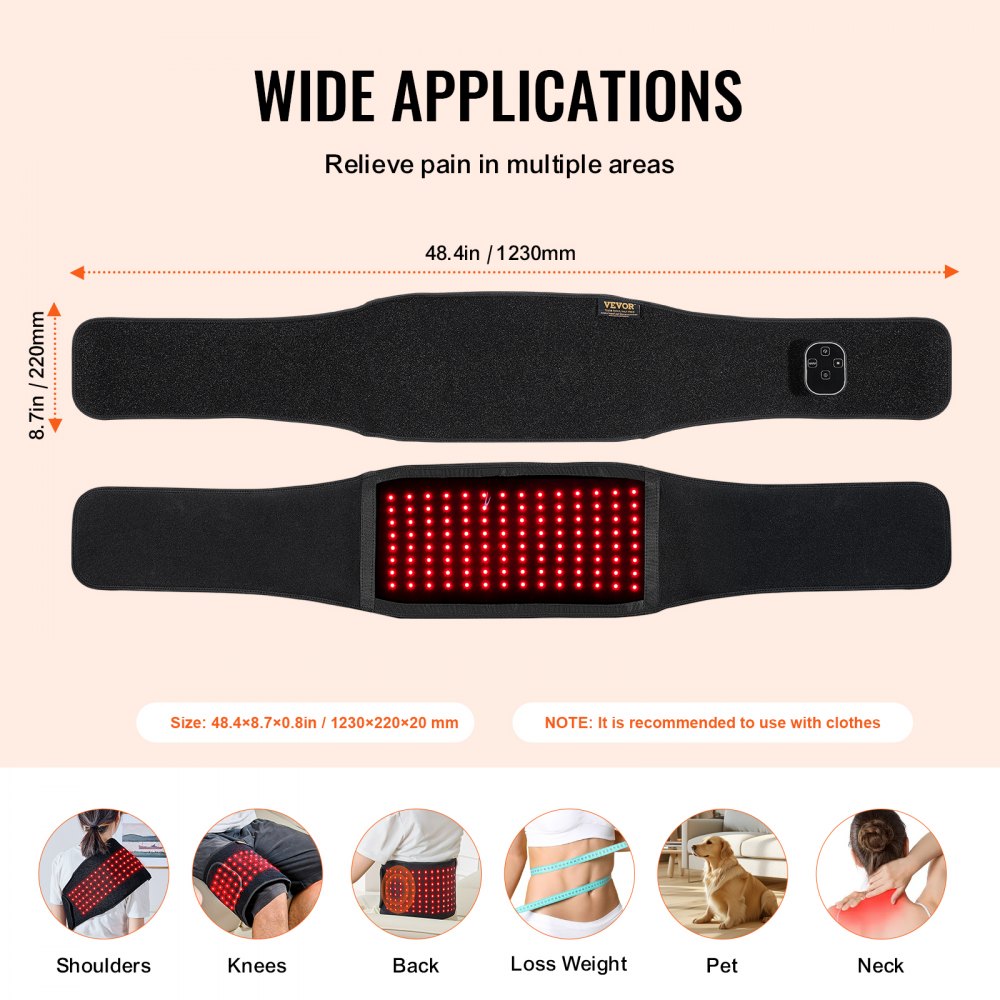 VEVOR Red Light Therapy Belt for Waist 660&850nm Red Light Therapy Pad 112 LEDs 