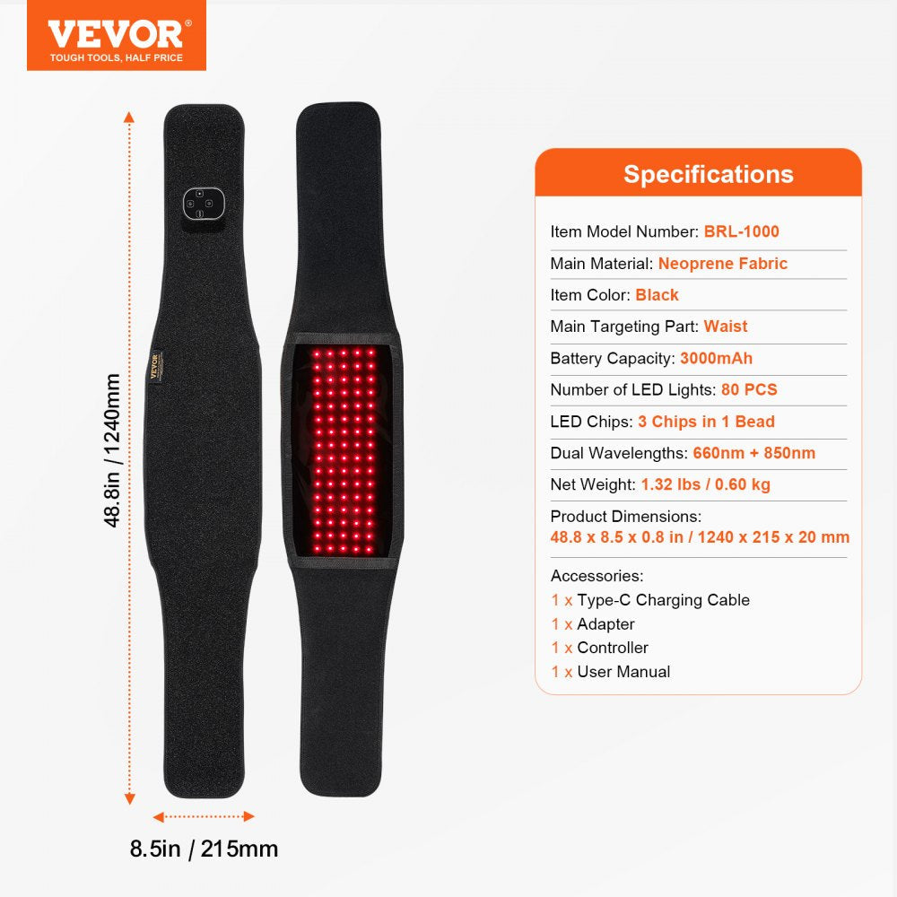 VEVOR Red Light Therapy Belt for Waist Shoulder 660&850nm Light Therapy Device 