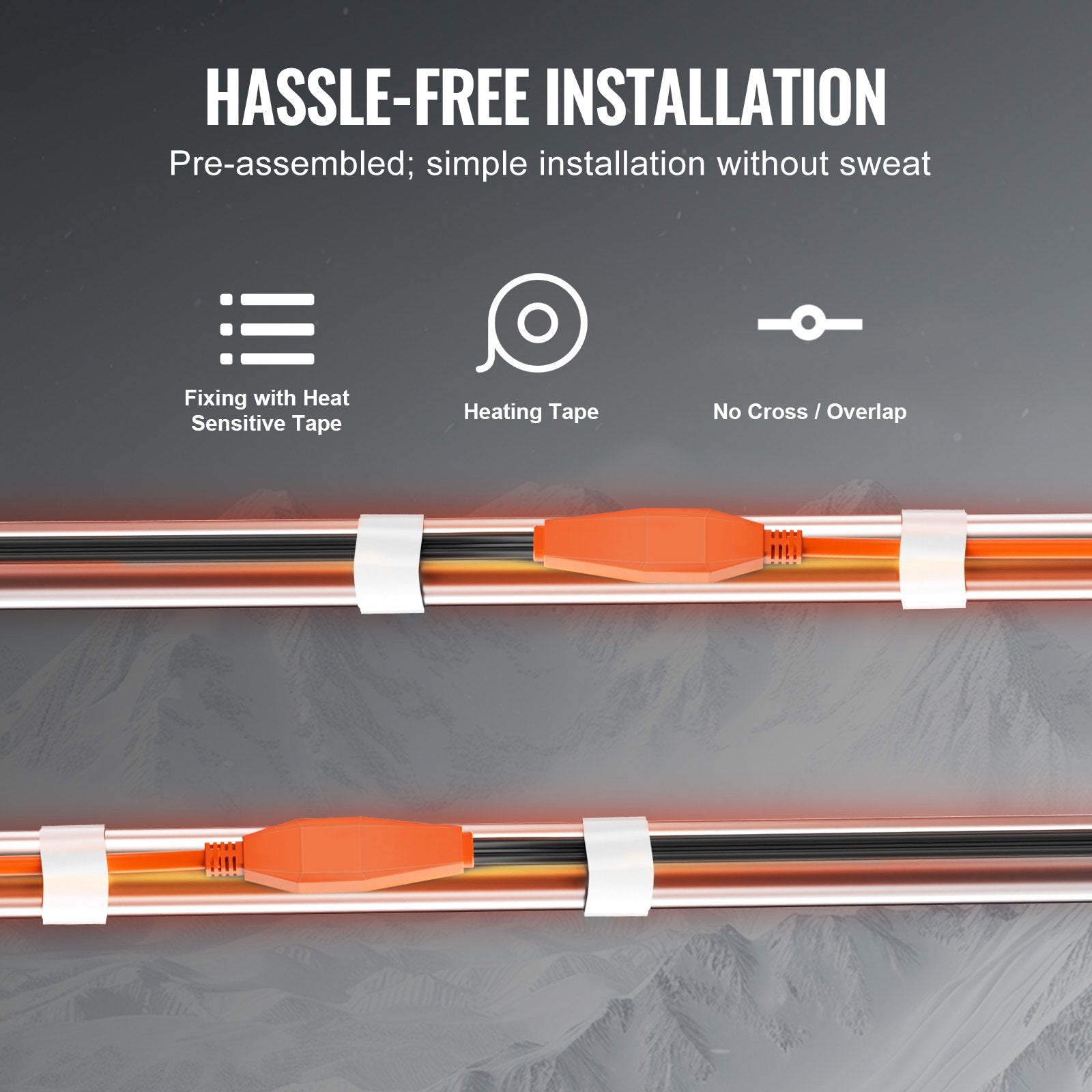 VEVOR Pipe Heating Cable 18FT 7W/FT Heat Tape for Pipes with Built-in Thermostat 