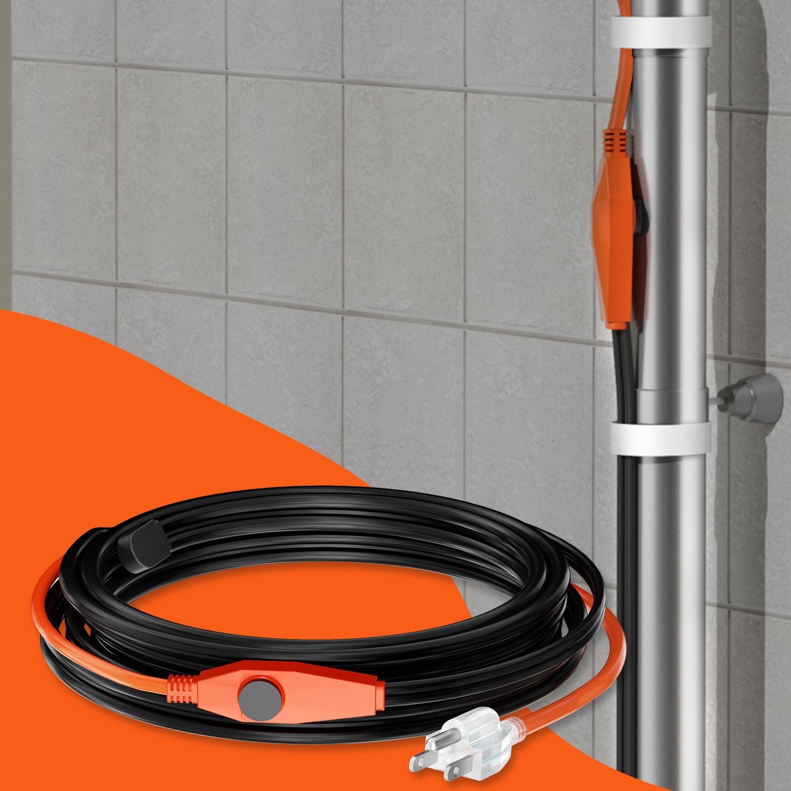 VEVOR Pipe Heating Cable 18FT 7W/FT Heat Tape for Pipes with Built-in Thermostat 