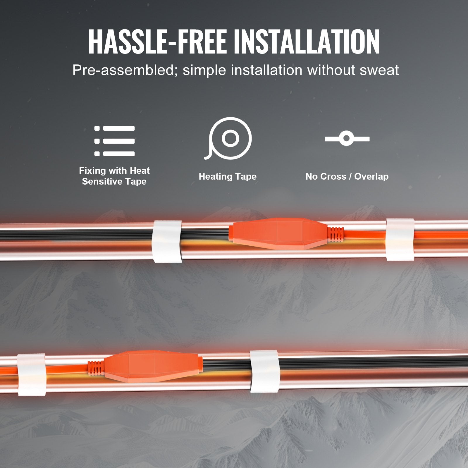 VEVOR Pipe Heating Cable 9FT 7W/FT Heat Tape for Pipes with Built-in Thermostat 