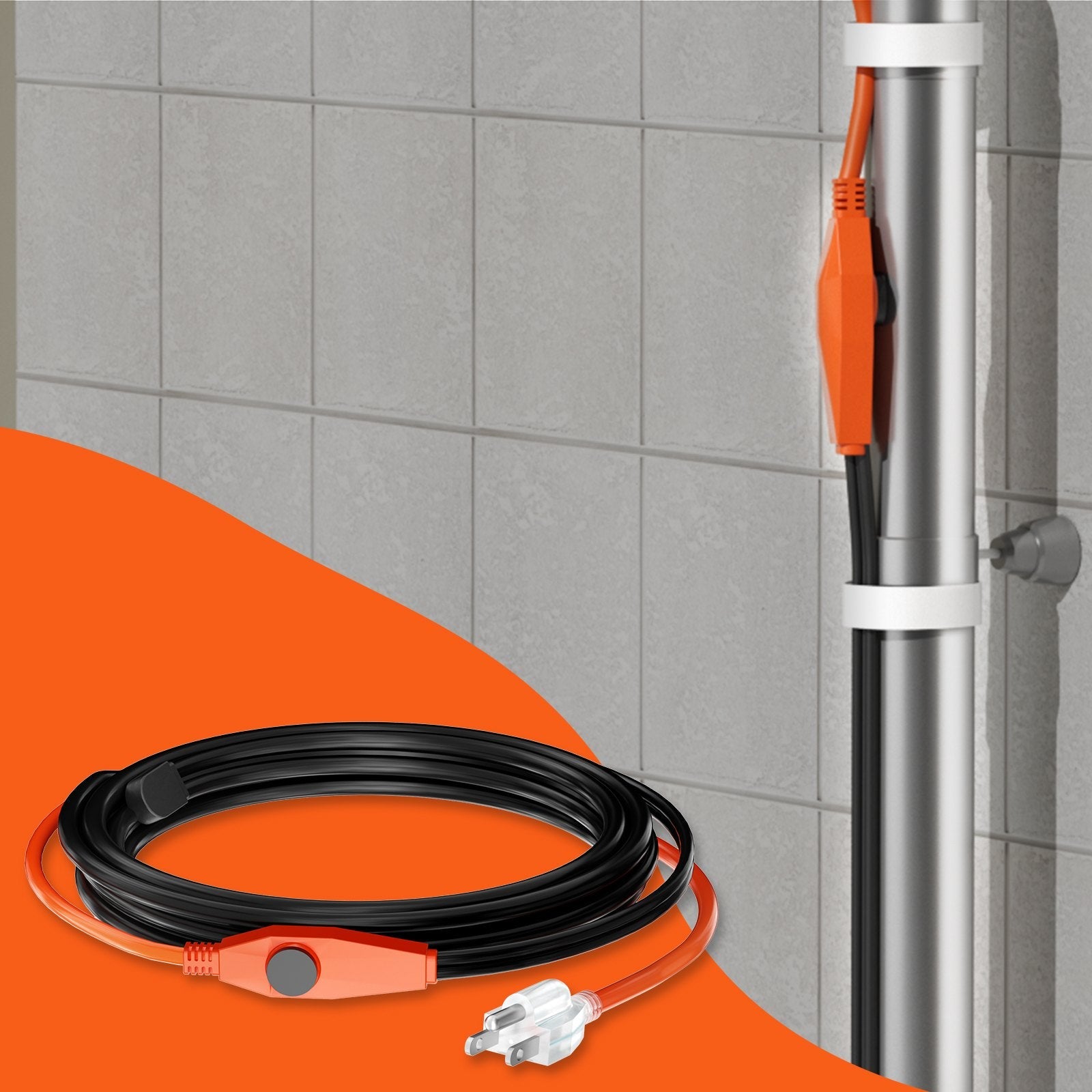 VEVOR Pipe Heating Cable 9FT 7W/FT Heat Tape for Pipes with Built-in Thermostat 
