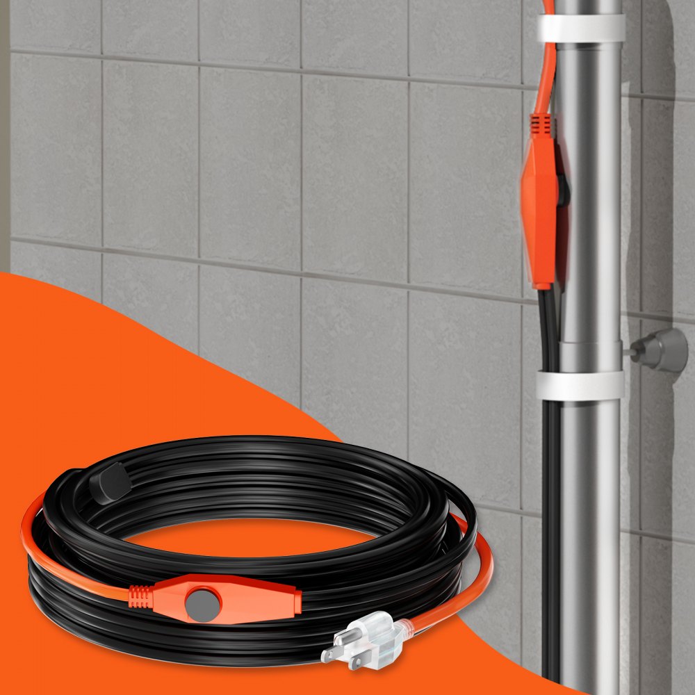 VEVOR Pipe Heating Cable 30FT 7W/FT Heat Tape for Pipes with Built-in Thermostat 