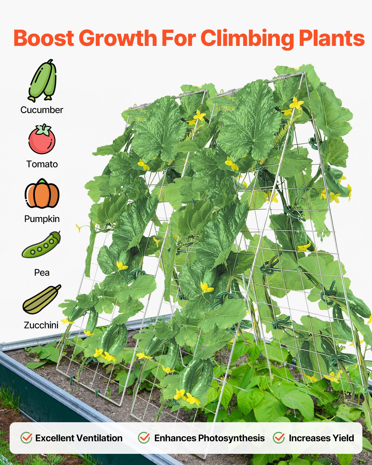 VEVOR A-Frame Cucumber Trellis 35" x 55" Foldable Metal Garden Trellis 