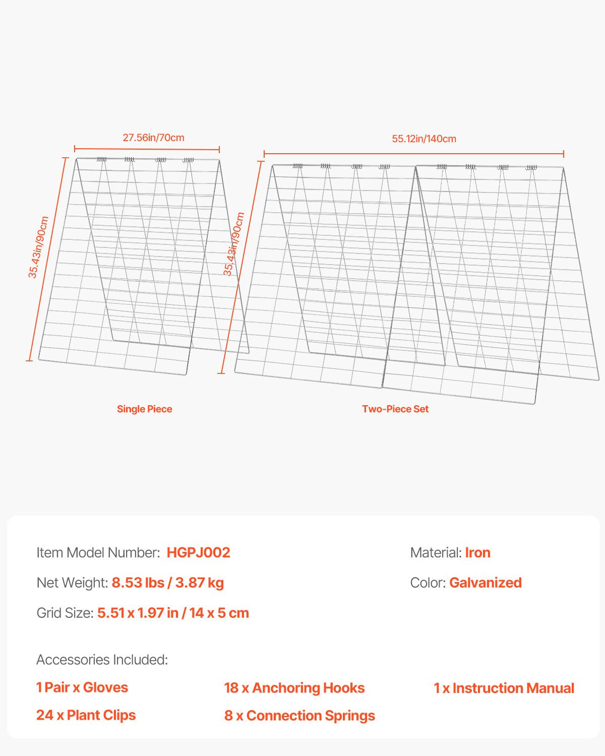 VEVOR A-Frame Cucumber Trellis 35" x 55" Foldable Metal Garden Trellis 
